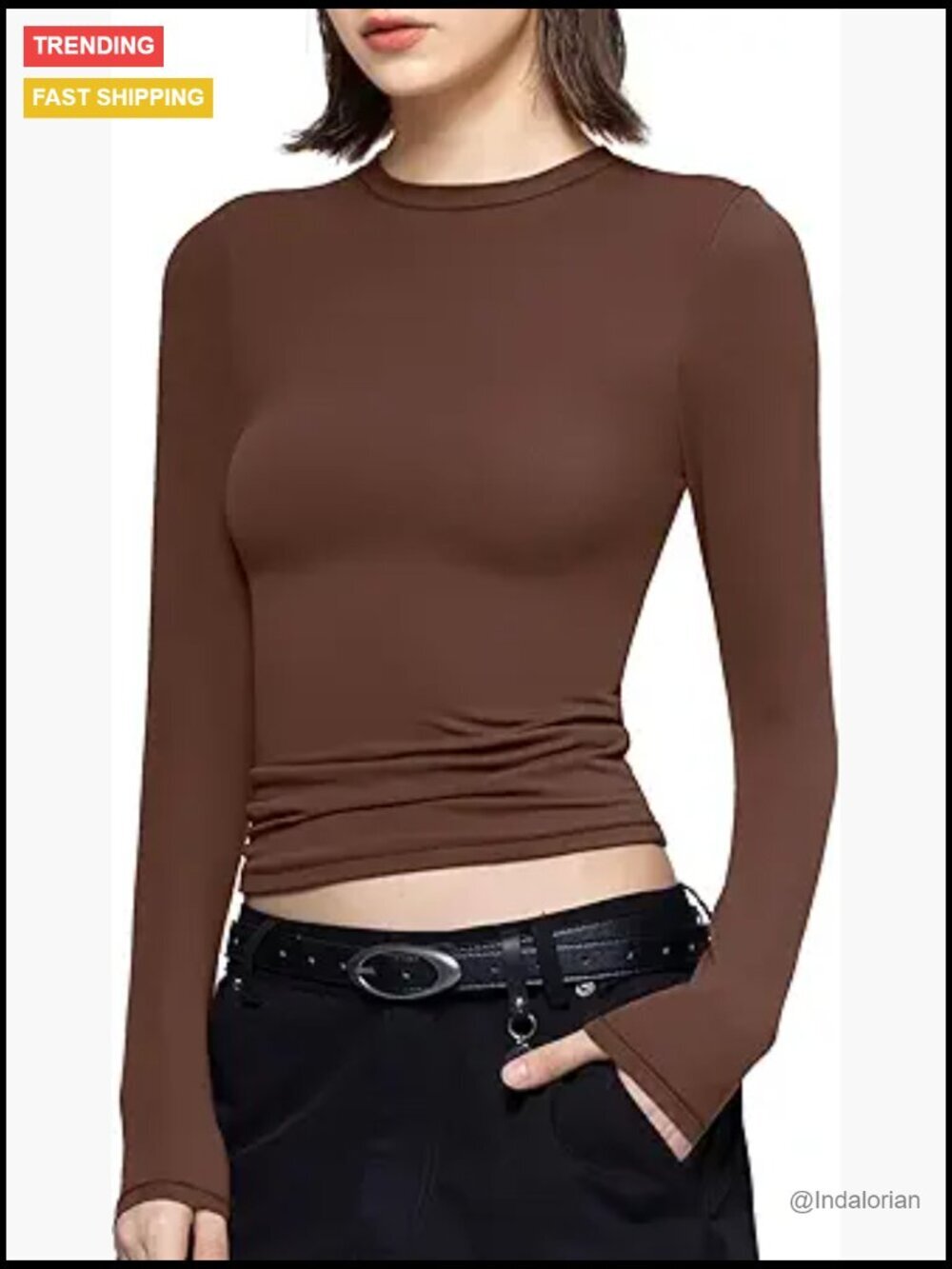 Long Sleeve Crew Neck Slim Fit T-Shirt Nylon Spandex Stretch Top